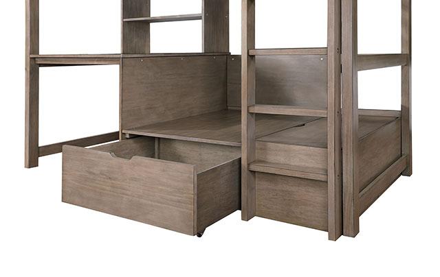 CALLISTUS Twin Workstation Loft Bed, White & Gray