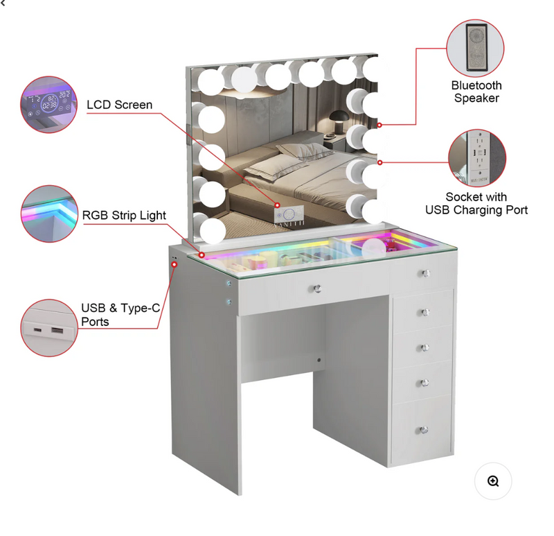 Diana Vanity Set -6 Storage Drawers with Mirror