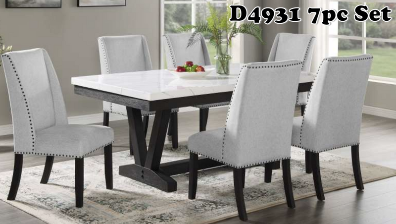 Faux Marble Top Dining Set with 6 chairs in White D4931 7PC
