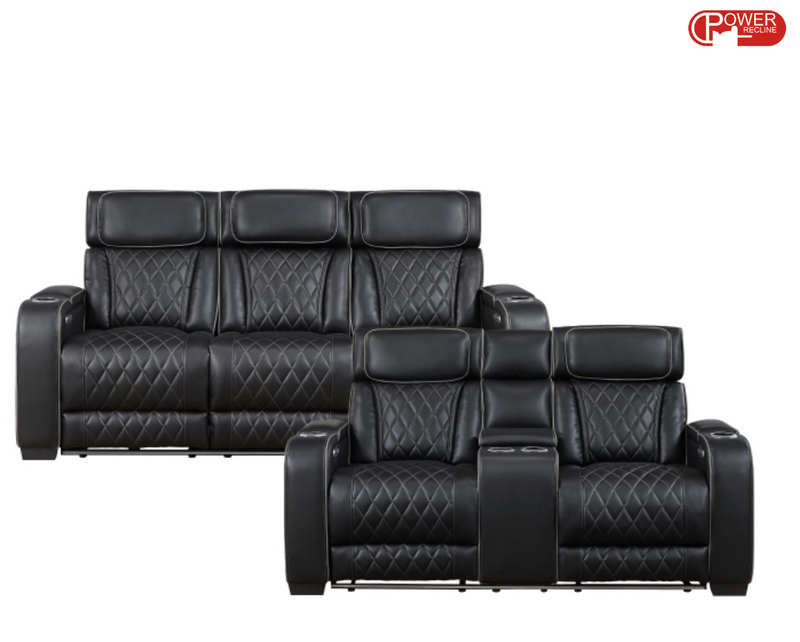 Movie Theater Power Sofa Living Room Set in Black/Brown/Taupe