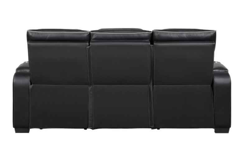 9516BLK-3PWH Power Double Reclining Sofa with Center Drop-Down Cup Holders