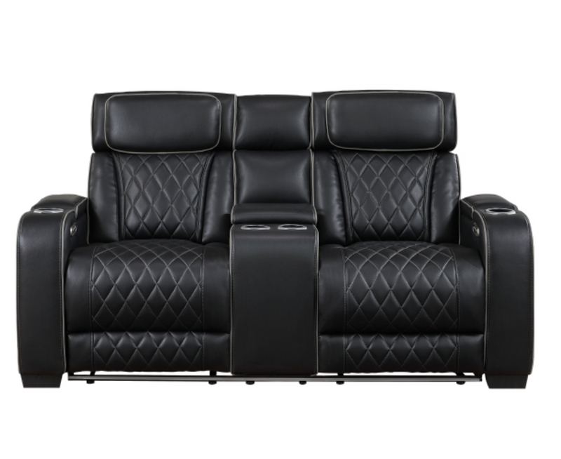 9516BLK-2PWH Power Double Reclining Love Seat with Center Console