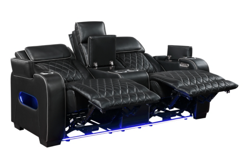 9516BLK-2PWH Power Double Reclining Love Seat with Center Console