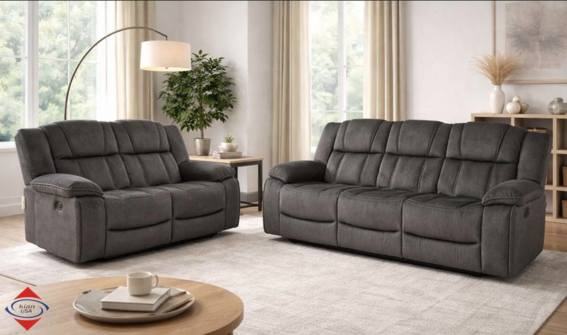 Kian USA Motion Sofa and Loveseat in Gray Fabric