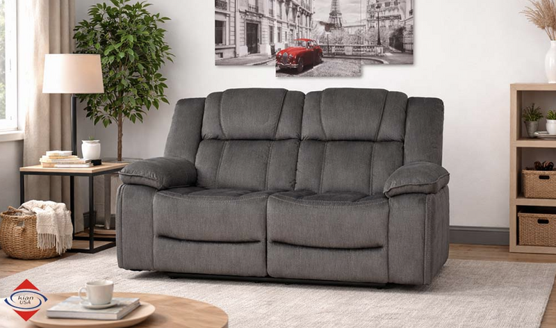 Kian USA Motion Sofa and Loveseat in Gray Fabric