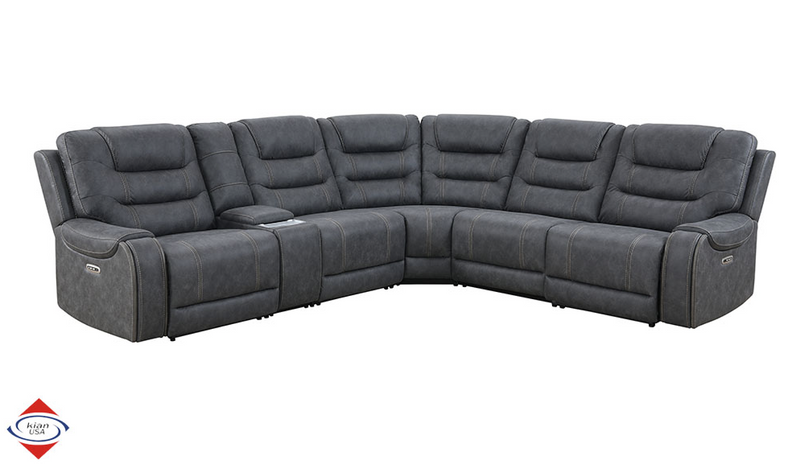 Kian USA Power Reclining Sectional in Brown or Gray Microfiber