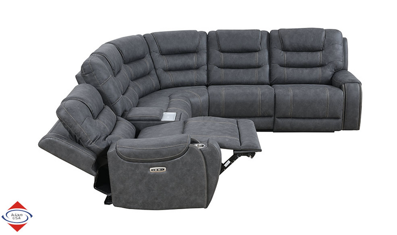 Kian USA Power Reclining Sectional in Brown or Gray Microfiber