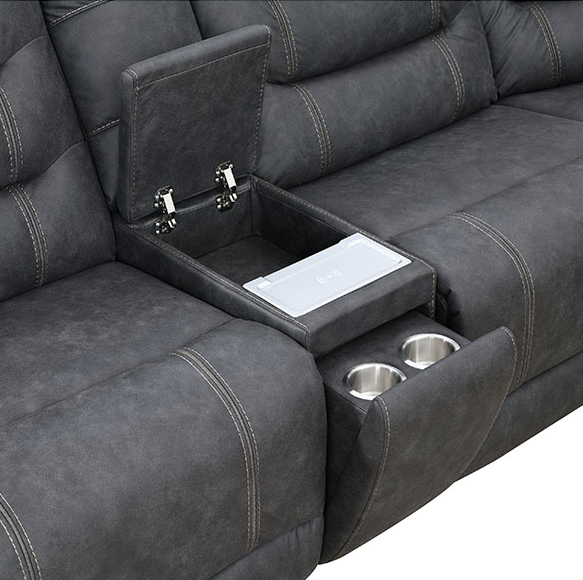 Kian USA Power Reclining Sectional in Brown or Gray Microfiber