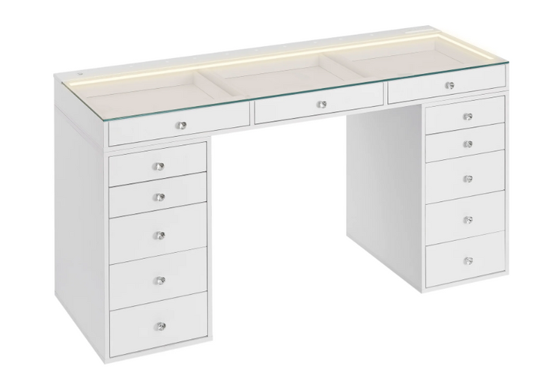 SlayStation Lumina Pro 2.0 Tabletop w/ LED Light + Vanity Mirror + 5 Drawer Units Bundle in White RGB