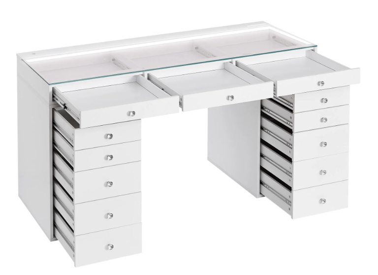 SlayStation Lumina Pro 2.0 Tabletop w/ LED Light + Vanity Mirror + 5 Drawer Units Bundle in White RGB