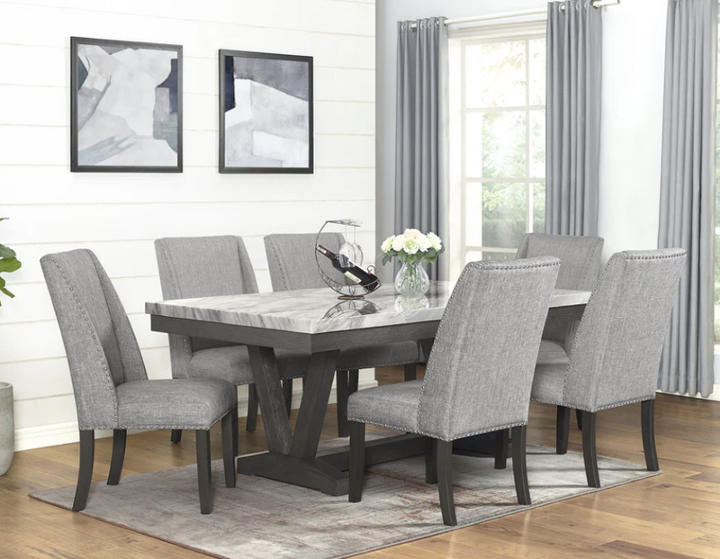 Faux Marble Top Dining Set with 6 chairs in Gray D4930 7PC