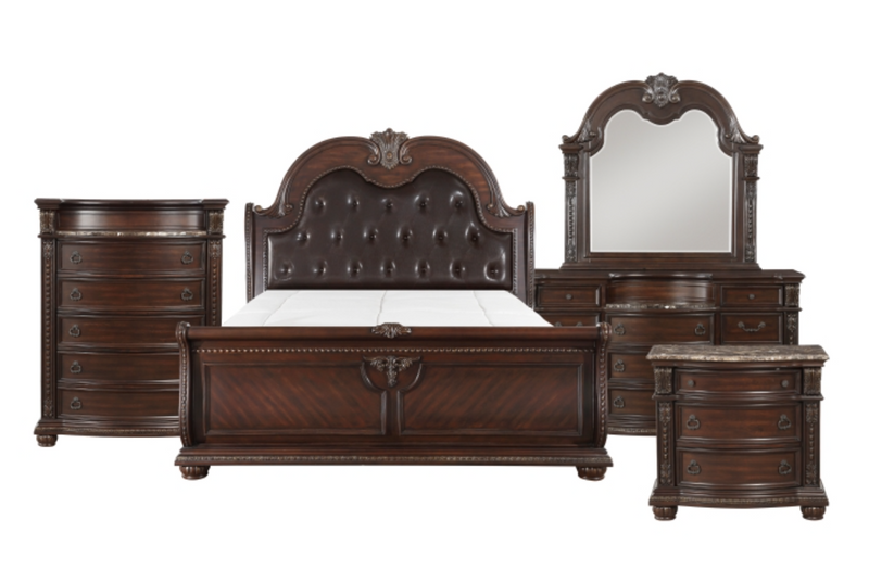 European Style Grand Sleigh Bedroom 4 & 5 Piece Set