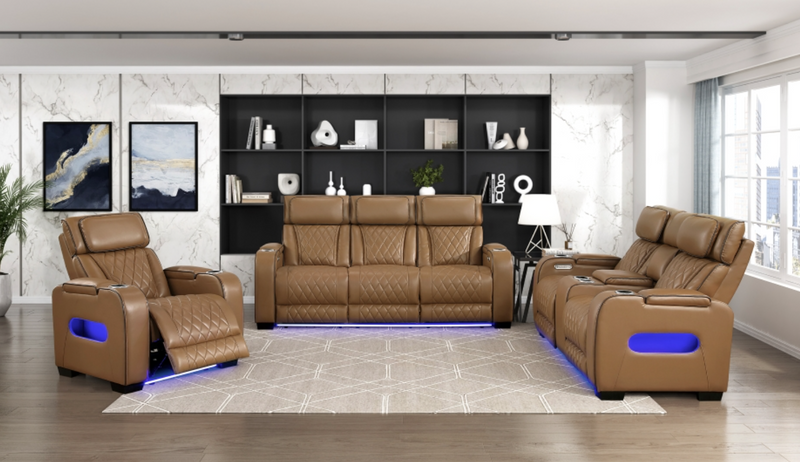 Movie Theater Power Sofa Living Room Set in Black/Brown/Taupe