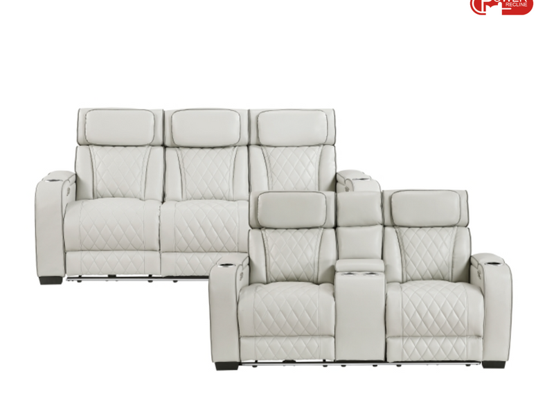 Movie Theater Power Sofa Living Room Set in Black/Brown/Taupe