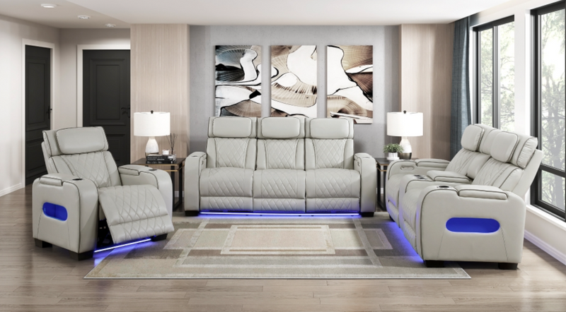 Movie Theater Power Sofa Living Room Set in Black/Brown/Taupe