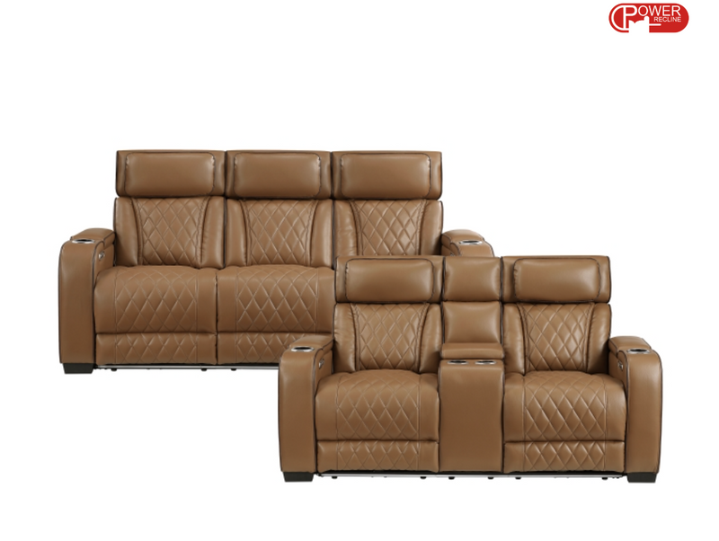 Movie Theater Power Sofa Living Room Set in Black/Brown/Taupe